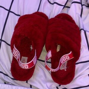 UGG Red Fluffy Slippers